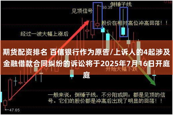 期货配资排名 百信银行作为原告/上诉人的4起涉及金融借款合同纠纷的诉讼将于2025年7月16日开庭