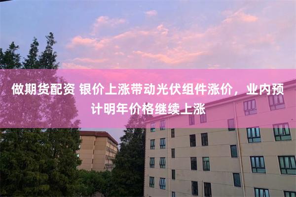 做期货配资 银价上涨带动光伏组件涨价，业内预计明年价格继续上涨